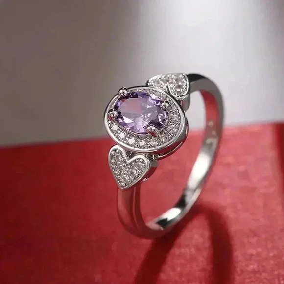 🔥 925 Silver Plated Purple Oval Cut CZ Birthstone Ring, FB16FA1135 - Picture 1 of 10